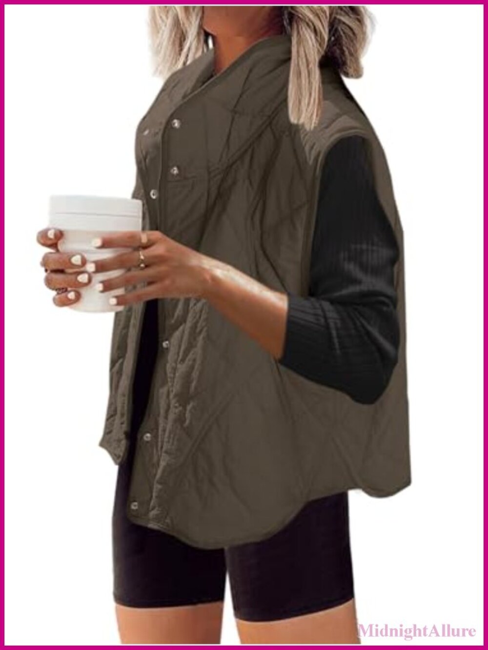 Womens Quilted Puffer Vest Lightweight Nylon Oversized Snap Loose Fit Outerwear